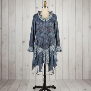 Lagenlook Lace Asymmetrical Tunic Dress Pretty Angel L Blue Linen Blend Ruffle